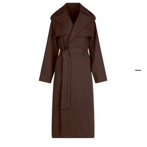 NWT SKIMS Boyfriend Fleece Trench Coat Belted Oversized Women Onyx XL Dramatic